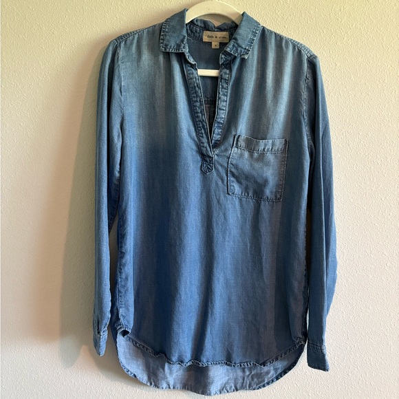 Cloth & Stone Chambray Popover Tunic Top Split-Neck Women’s Small Blue - Picture 2 of 8